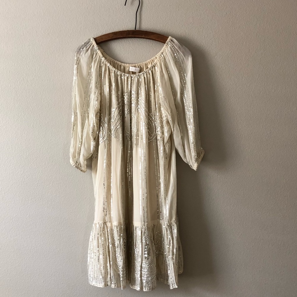 Anthropologie sequined boho peasant dress  NWT